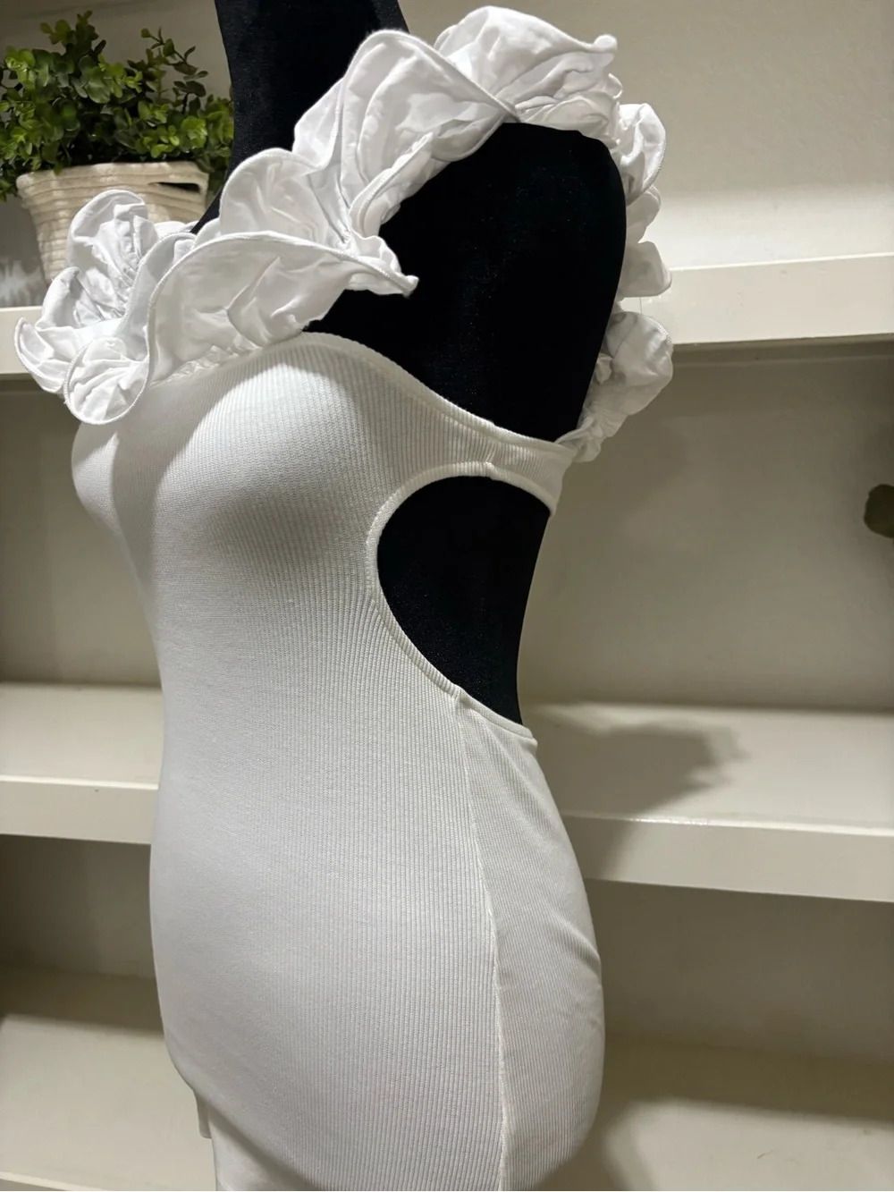 Zara White Ruffle-Trim Tank Chemise
